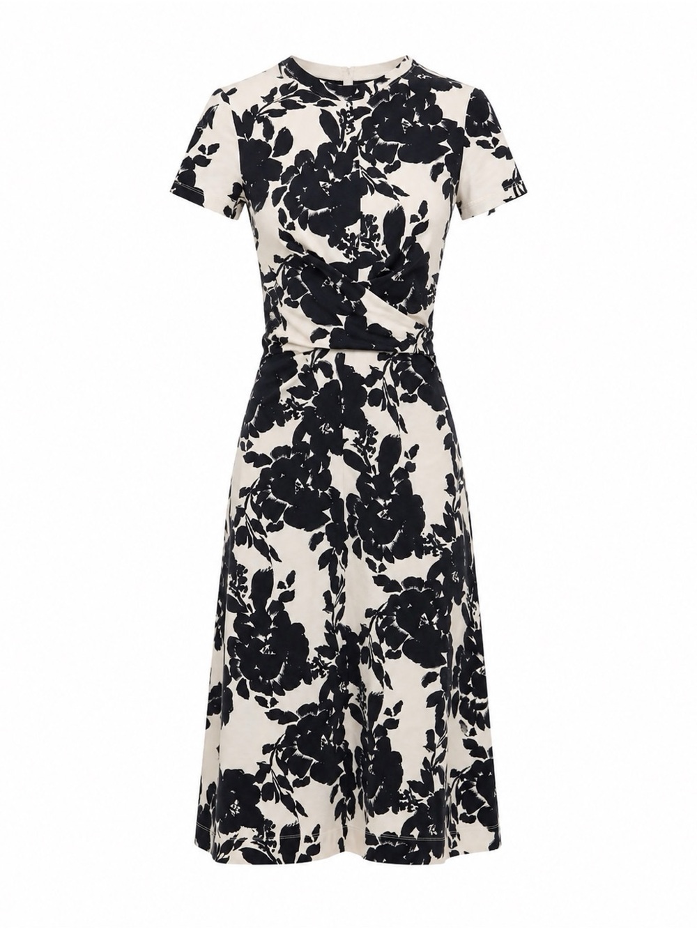 Tanya Taylor Mac Floral Twist Waist Midi Dress Organic Cotton Black White Size M